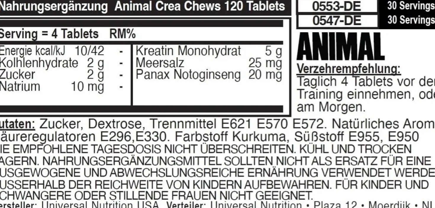 Animal Creatine Chews (120 Kautabletten)
