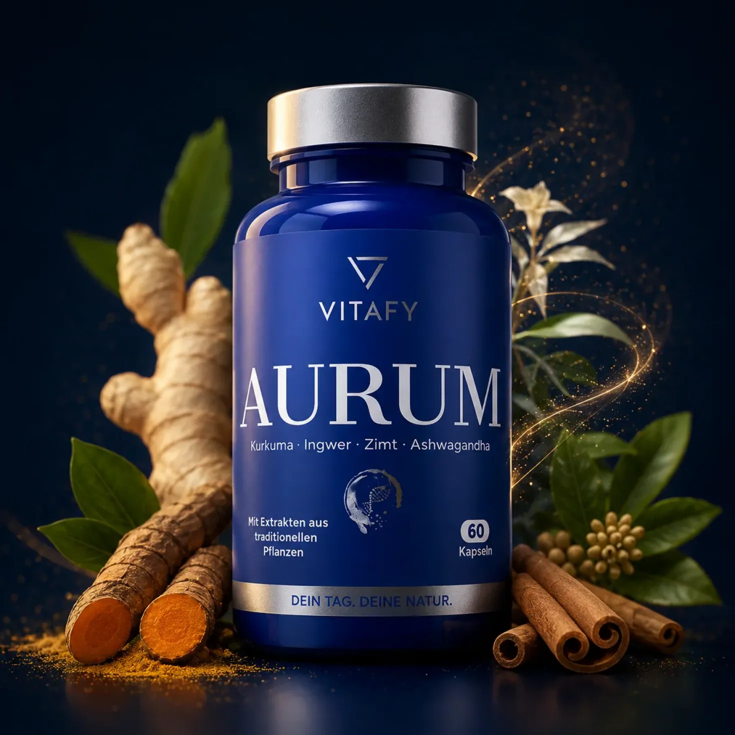 AURUM - Goldene Mischung mit Kurkuma, Ingwer, Zimt & Ashwagandha (60 Kapseln)