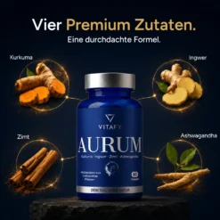 AURUM - Goldene Mischung mit Kurkuma, Ingwer, Zimt & Ashwagandha (60 Kapseln)