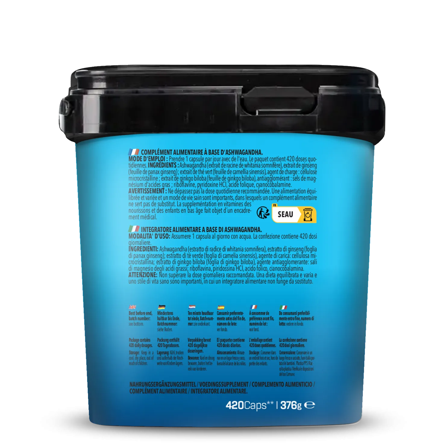 BIG PACK Ashwagandha Ginseng Vitamin-B Complex (420 Kapseln)