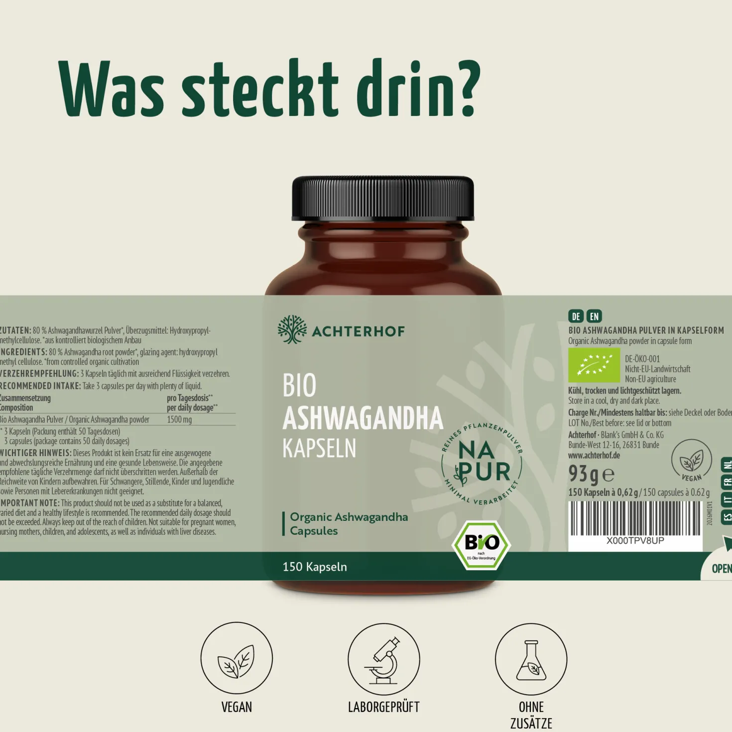 Bio Ashwagandha Kapseln (150 Kapseln)