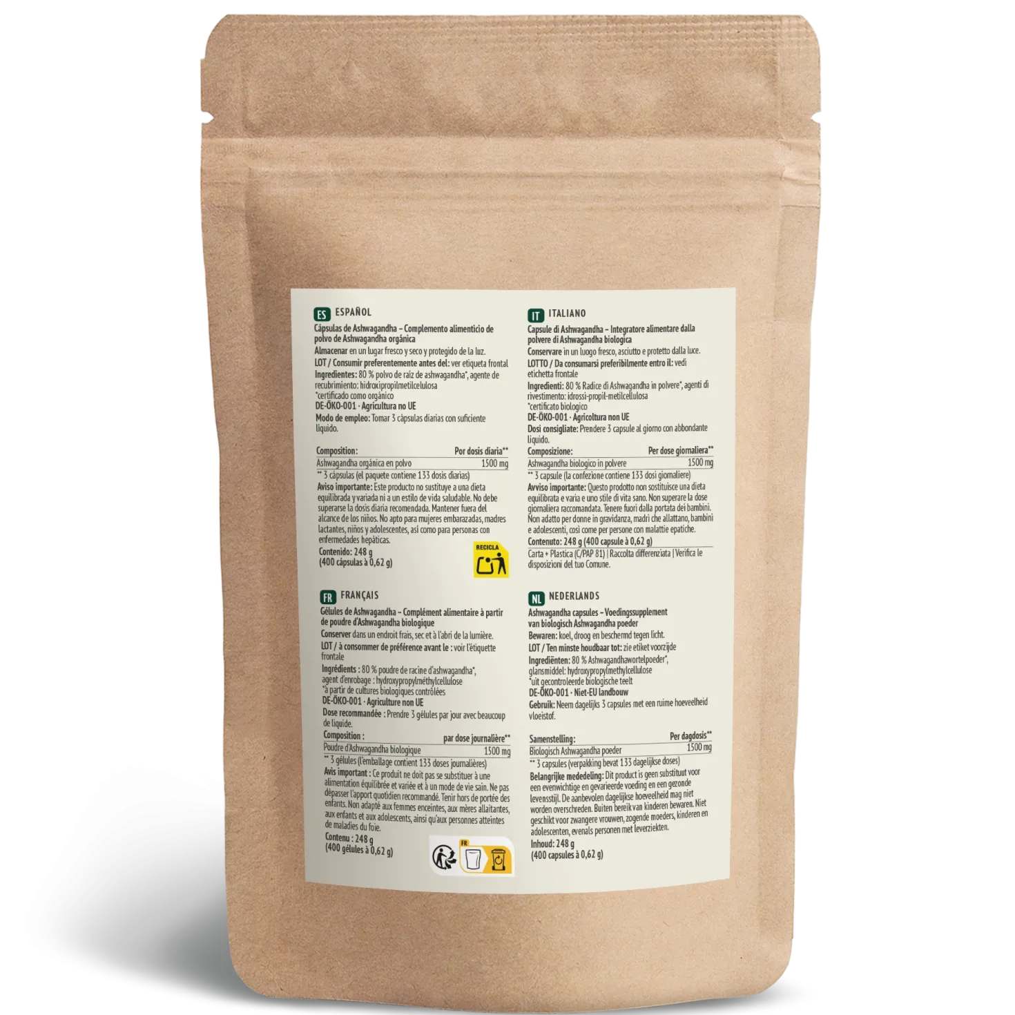 Bio Ashwagandha Kapseln Nachfüllpack (400 Kapseln)