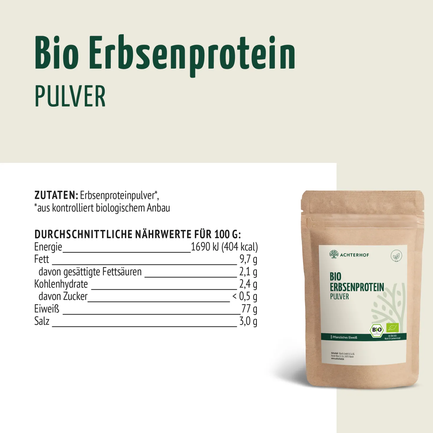 Bio Erbsenprotein Pulver (1000g)