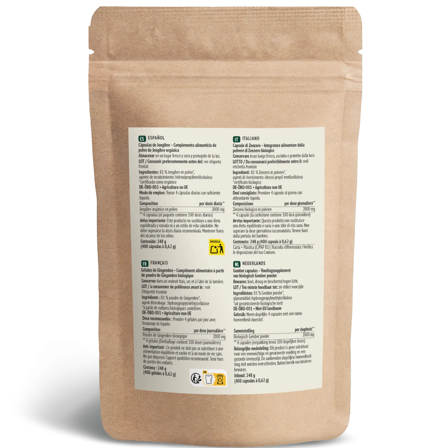 Bio Ingwer Kapseln Nachfüllpack (400 Kapseln)