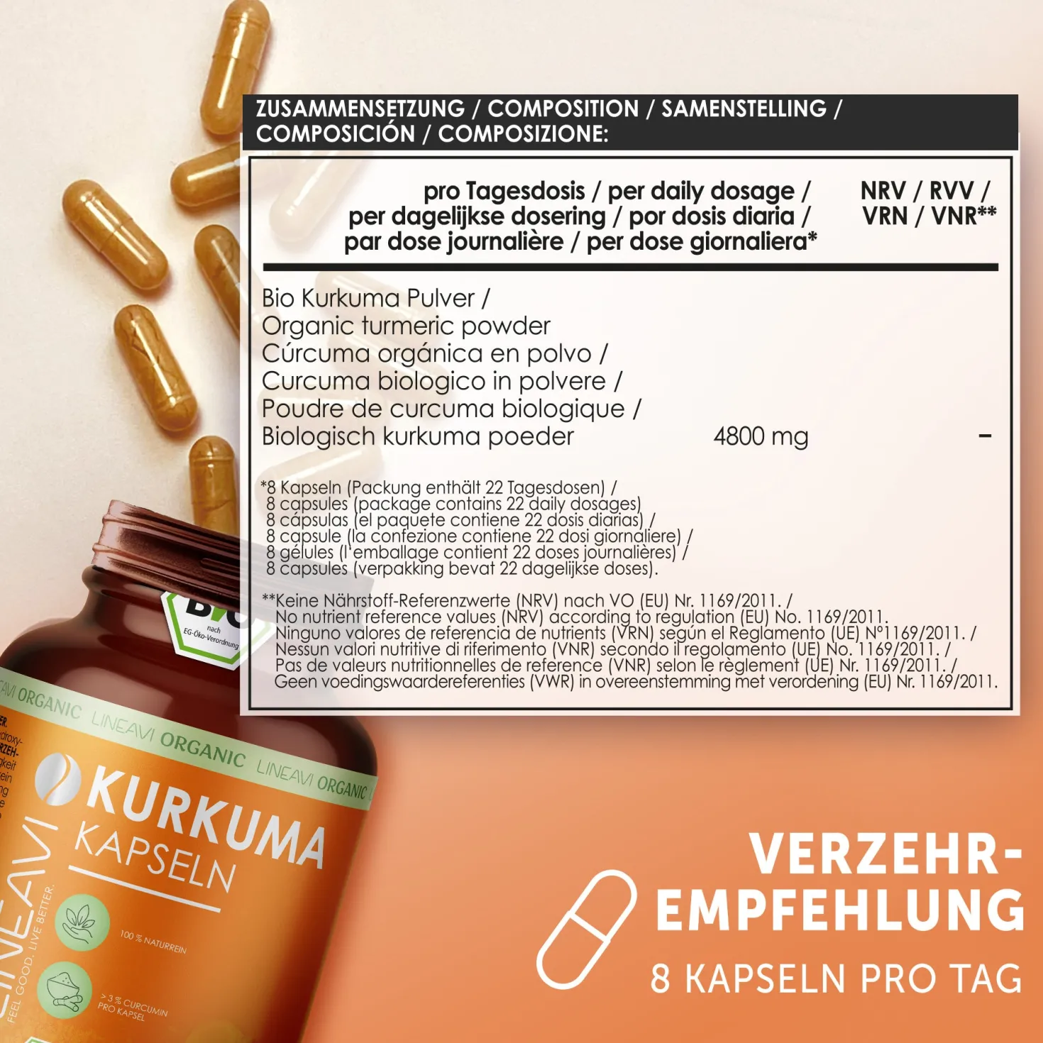 Bio Kurkuma Kapseln (180 Kapseln)