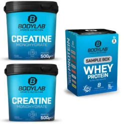 Bodylab Creatine Powder (2 x 500g) + Whey Protein Probierbox (8x30g)