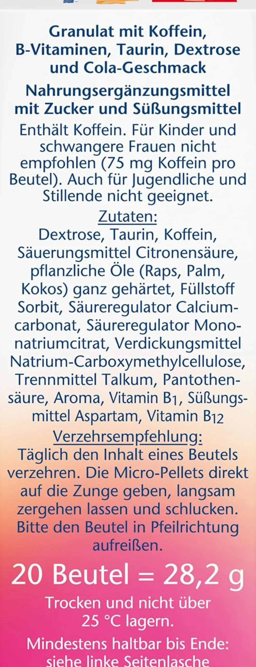 Energie Plus Koffein + Taurin + B-Vitamine Direct (20 Portionsbeutel)