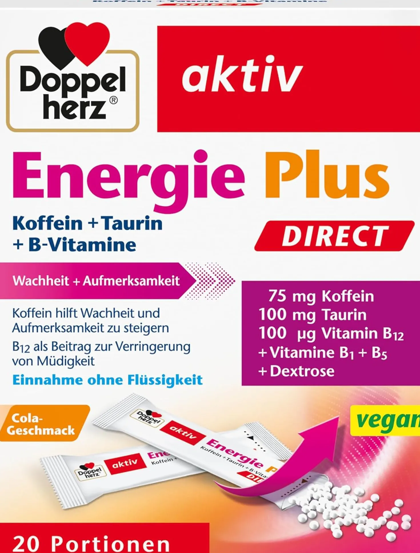 Energie Plus Koffein + Taurin + B-Vitamine Direct (20 Portionsbeutel)
