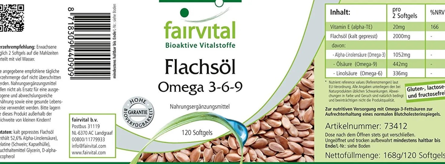 Flachsöl Leinöl Omega-3-6-9 (120 Kapseln)