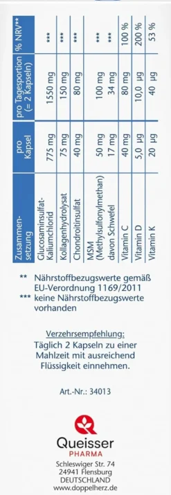 Glucosamin 1550 + Kollagen + MSM + Vitamin C (2x100 Kapseln)