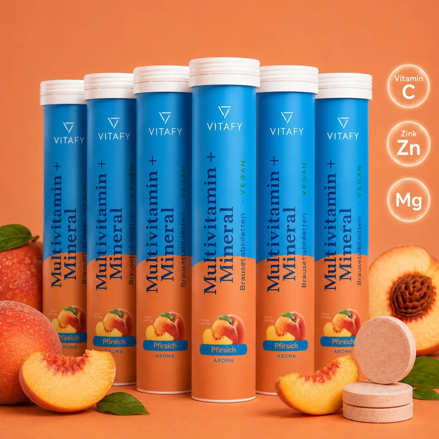 Multivitamin + Mineral - Pfirsich (20 Brausetabletten) - 6er Pack