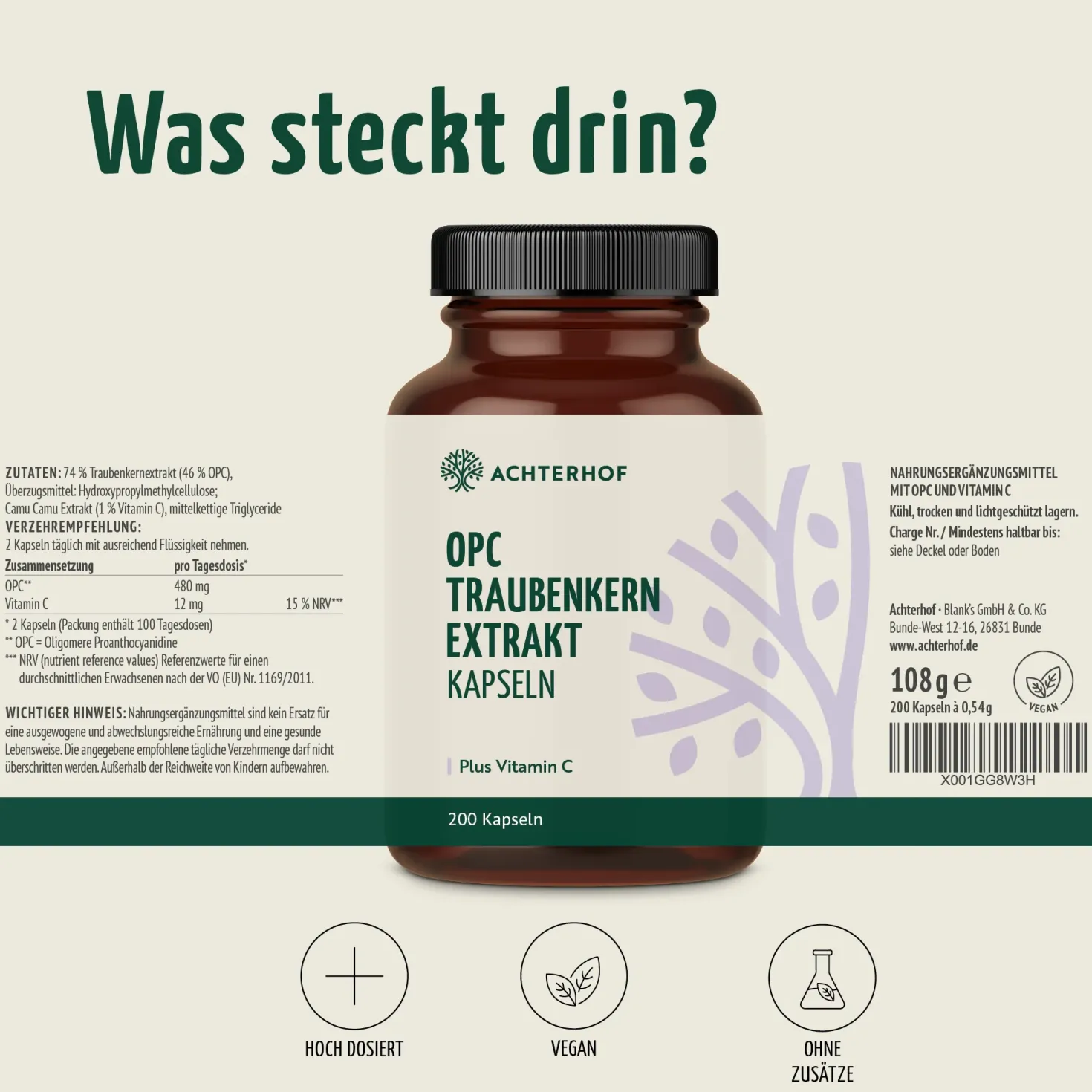OPC Traubenkernextrakt + Vitamin C Kapseln (200 Kapseln)