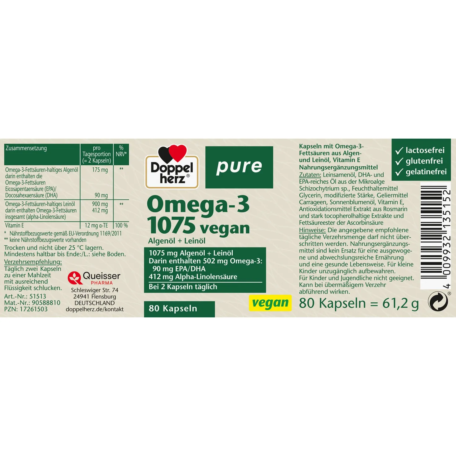 Pure Omega-3 1075 vegan (80 Kapseln)