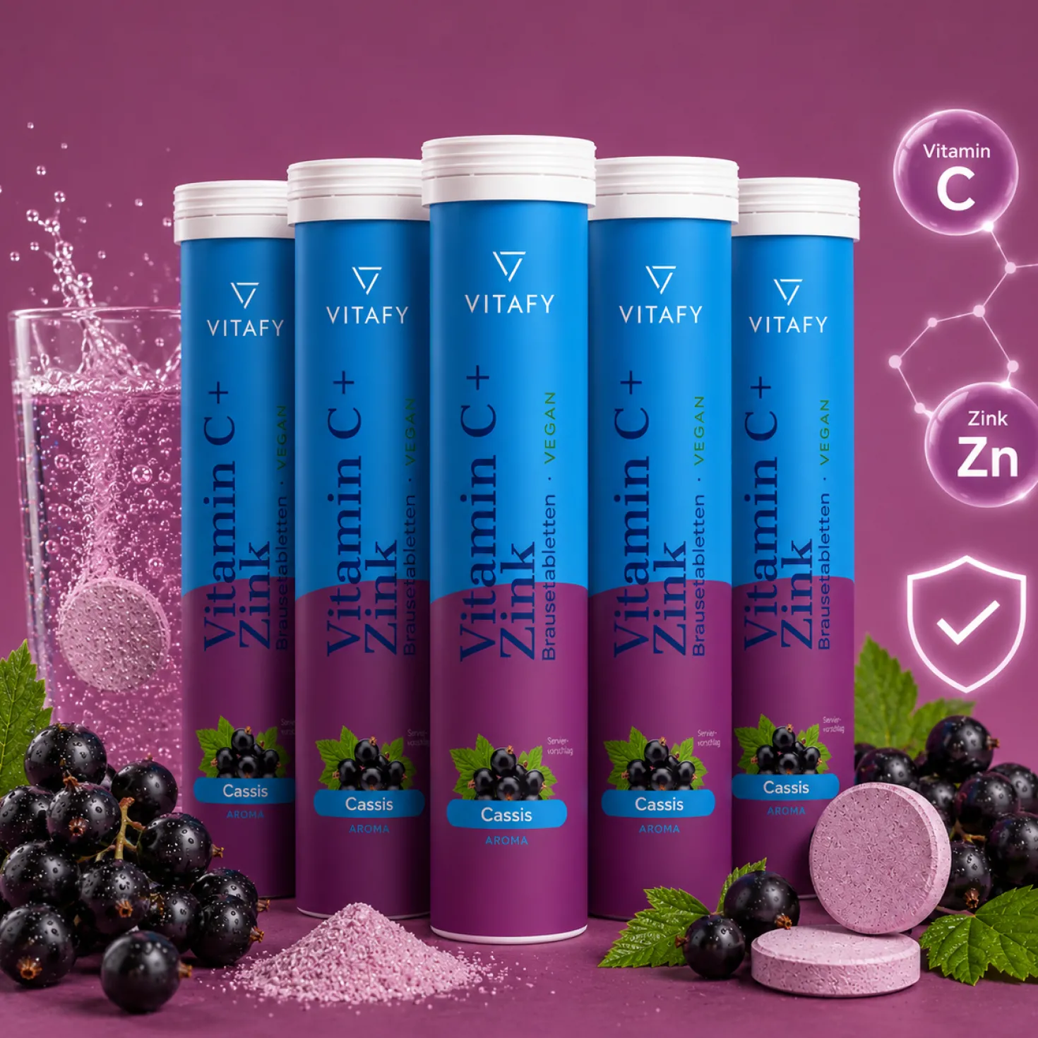 Vitamin C + Zink - Cassis (20 Brausetabletten) - 6er Pack