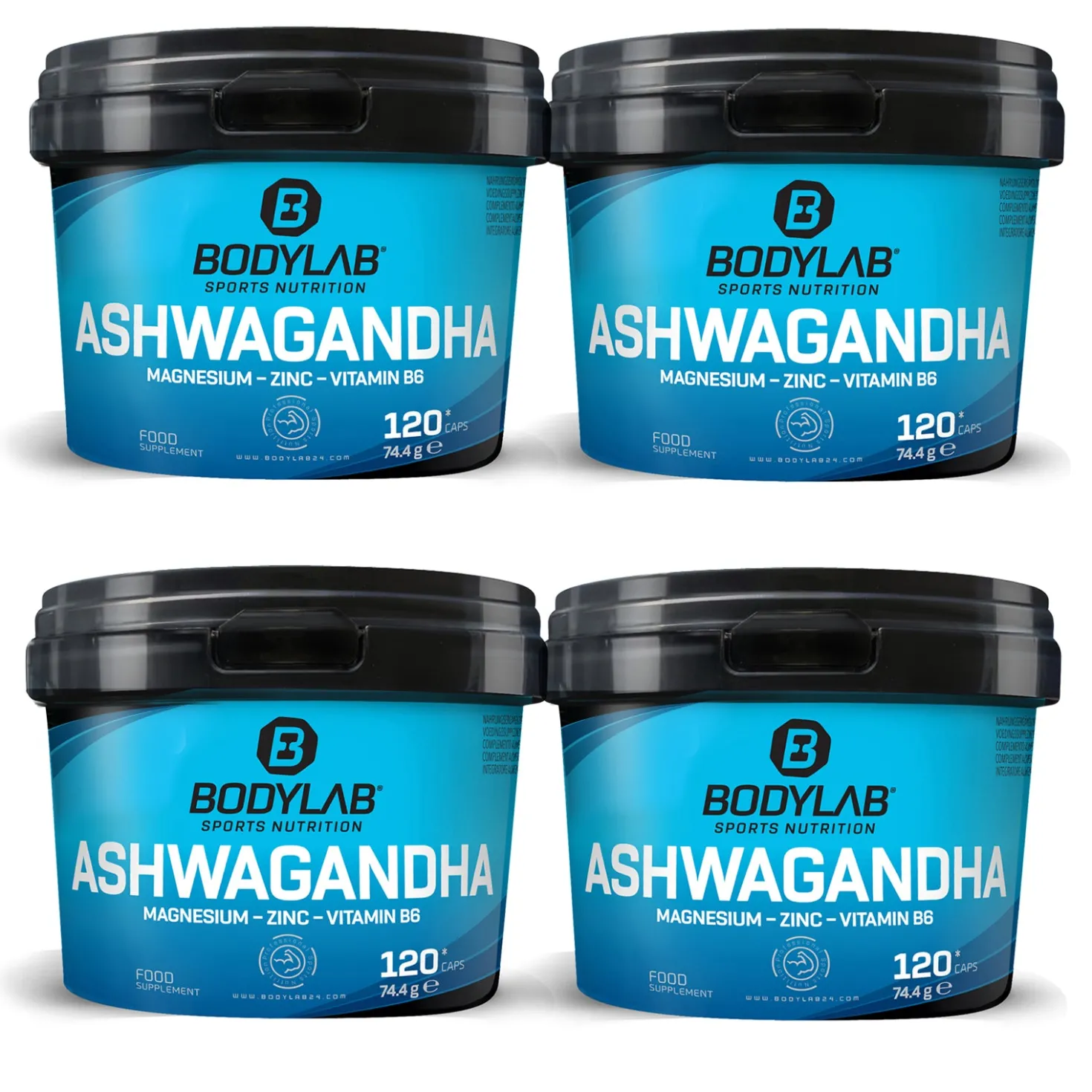 4 x Bodylab Ashwagandha + Magnesium - Zinc - Vitamin B6 (je 120 Kapseln)