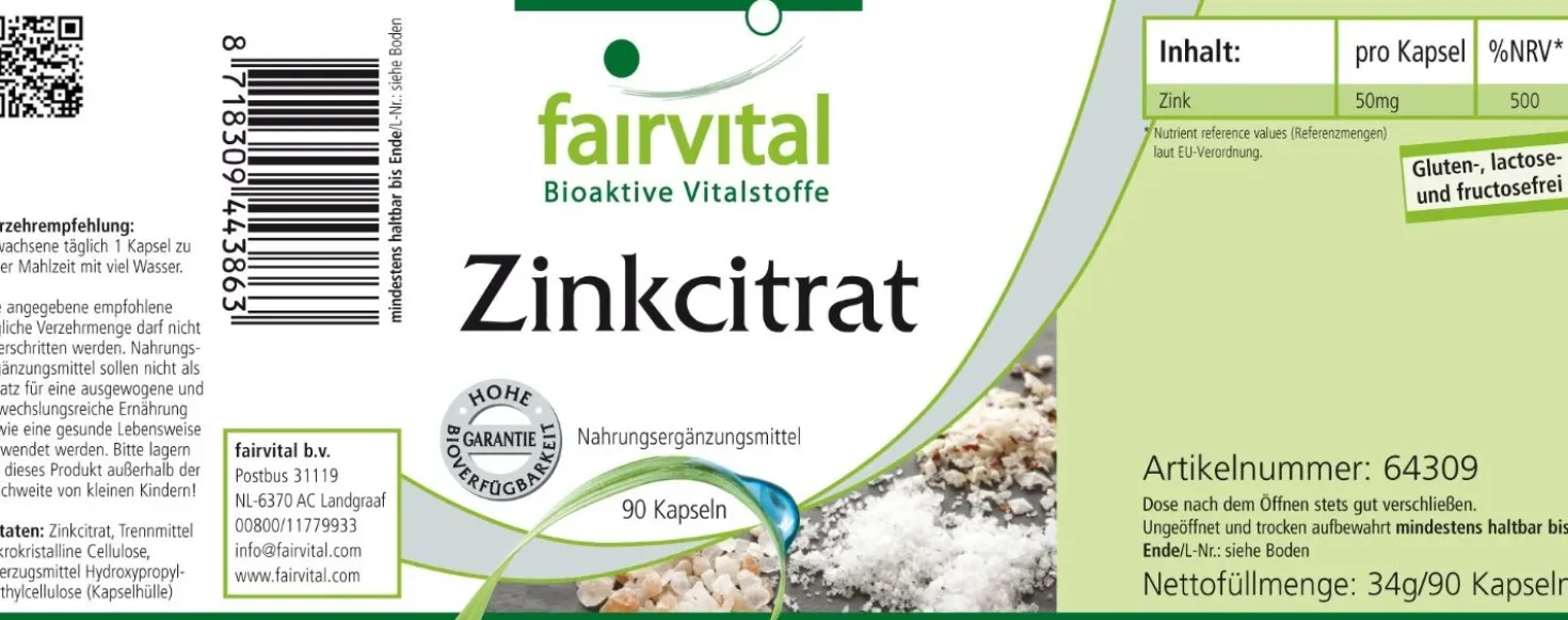 Zinkcitrat mit 50mg Zink (90 Kapseln)